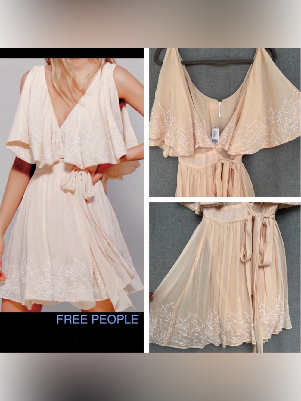 FREE PEOPLE SYLVIA wrap embroidered mini dress size M
